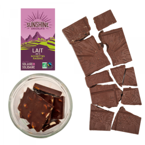  Carrés de chocolat lait noisettes raisins (100g)