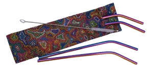 Lot 4 pailles courbées arc en ciel + goupillon + pochette