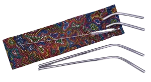 Lot 4 pailles courbées inox argent + goupillon + pochette