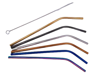 Lot 6 pailles colorées courbées + goupillon