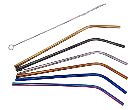 Lot 6 pailles colorées courbées + goupillon