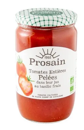 Tomates entières pelées au basilic